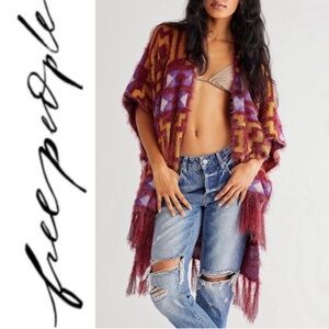 Free People Diamondback Cozy Poncho Kimono Amethyst/Orange Yellowstone Vibe! 🦌